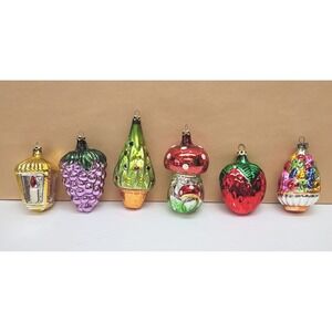 Columbia Vintage Glass Christmas Ornaments Set of 6 Mushroom Tree Fruit Lantern